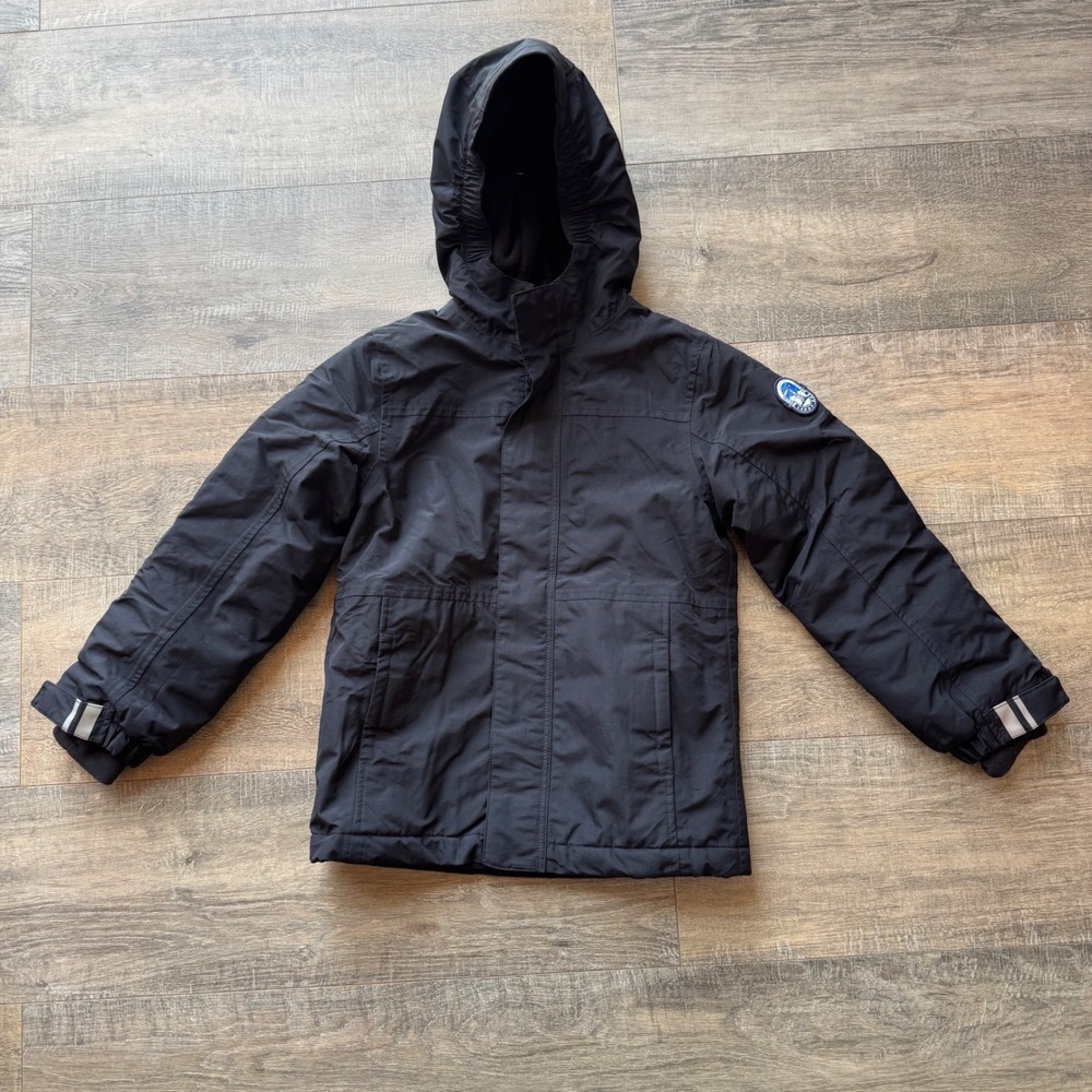 Lands End Squall Hooded Winter Jacket Kids XS 4-5 Black Fleece Lined‎ Parka